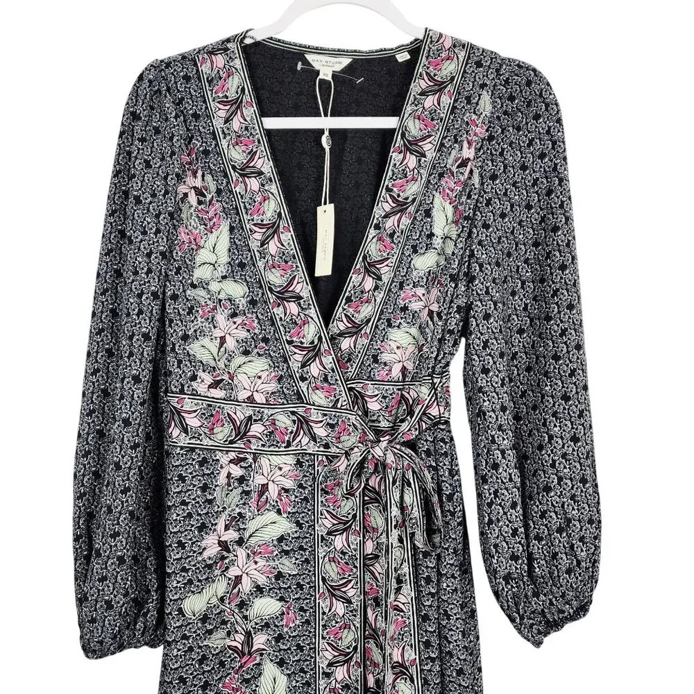 Max Studio London XS Floral Wrap Maxi Dress With Puff Sleeves - Picture 12 of 13